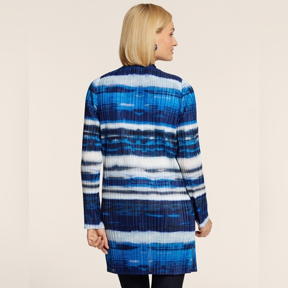 CHICO’S Ocean Stripes Ribbed Cardigan Sz S - Picture 3 of 13